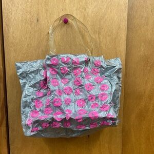 Preowned Betsey Johnson Stylish Blow Up Beach Tote Bag Pink , Clear and Gray